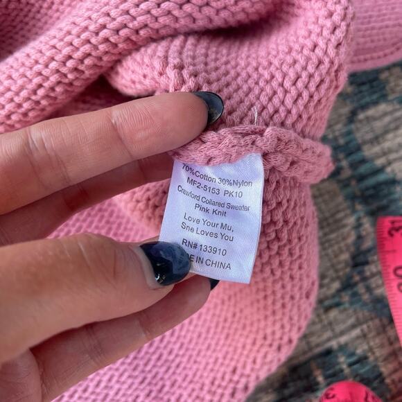 Show‎ Me Your Mumu Pink Knit Cropped Crawford Collared Sweater - Size L - Picture 7 of 9